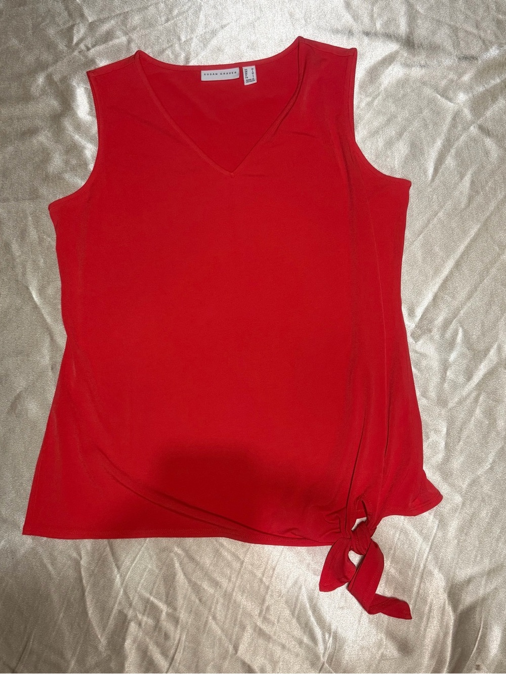 Susan Graver Liquid Knit Sleeveless Tie Front Top Medium A351041